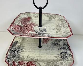 222 Fifth China Joyful Two Tier Tidbit Cookie Serving Tray