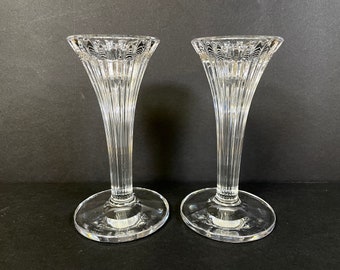 Pair Waterford Crystal Glass Marquis Corinth 6" Candlesticks