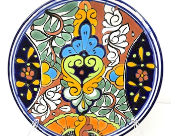 Talavera México Cerámica mexicana pintada a mano Plato de 9 1/2" Azul cobalto Naranja
