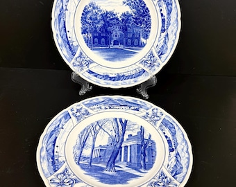 2 Wedgwood China Blue White Mercersburg PA Academy Plates Keil Hall Main & Swank