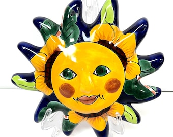 Talavera México Cerámica mexicana pintada a mano 9" Sol azul Cara de margarita #1