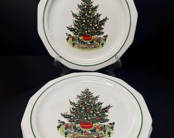 Set 4 Pfaltzgraff Pottery China Heritage Christmas Tree Dinner Plates 10 1/4"