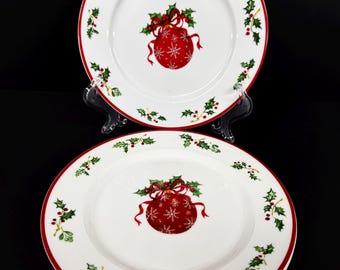 4 Christopher Radko Salad Plates Holiday Celebrations (Red Trim) 8 3/8" dia