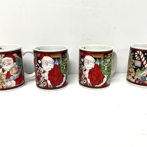 4 Certified International China Betty Whitelock Christmas Mugs Santa Stockings
