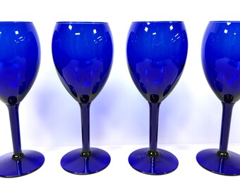 Set 4 Pier 1 P1C13 Cobalt Blue Long Stem Wine Glasses 8"