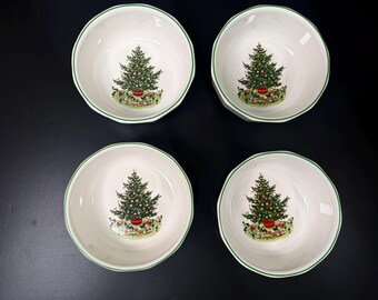 Set 4 Pfaltzgraff Pottery China Heritage Christmas Tree Cereal Bowls 5 5/8"