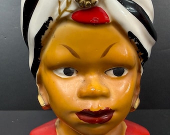 Jarrón de cerámica vintage Shafford Japan con cabeza de mujer con turbante, estilo MCM.