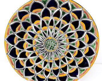 Talavera México Cerámica mexicana Plato pintado a mano de 11 1/2" Patrón de margaritas #2