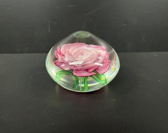 Hand Blown pink rose art glass paperweight Lilian Vernon?