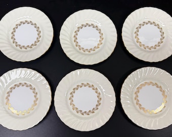 6 Minton China S 534 Gold Cheviot Bread & Butter Plates 6 1/4"