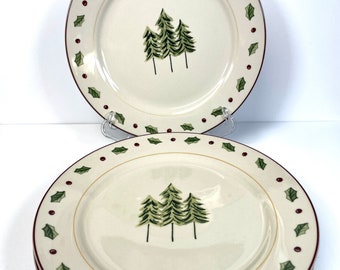 5 Merry Brite China Holiday Home Christmas Tree Dinner Plates 10 1/2"