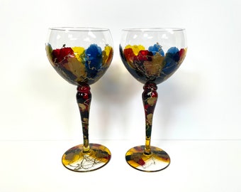 Set of 2 Royal Danube Romania Art Glass Balloon Wine Glasses