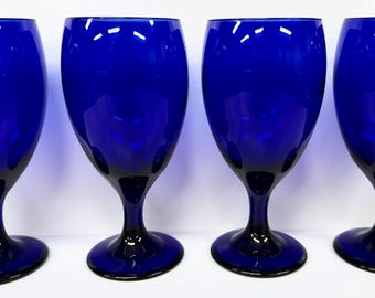 Juego de 4 vasos de agua vintage Libbey Glass Premier de 18 cm (7 pulgadas) en color azul cobalto.