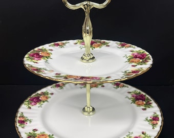 Royal Albert China Old Country Roses Two Tier Tid Bit Bon Bon Cake Stand Tray