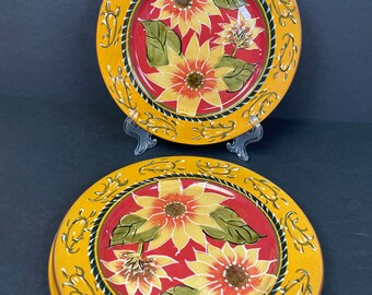 3 Pier 1 China Sunflower 8 1/8" Salad Dessert Plates NWT New with Tags