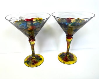 Set of 2 Royal Danube Romania Art Glass Martini Glasses