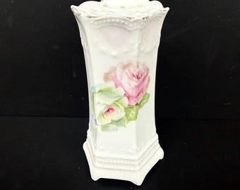 Antique RS Germany Porcelain Hat Pin Hatpin Holder w/ Rose