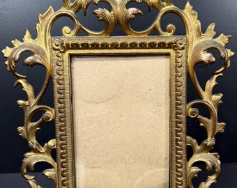Antique Victorian Cast Brass Rococo Picture Frame Easel