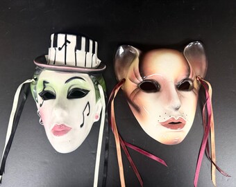 Vintage 1980's Clay Art Masks Musician Man Cat Woman Very Cool