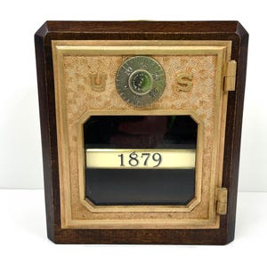 Antique US Post Office Box Door Coin Bank Mahogany Eagle Lock Company Circa 1890