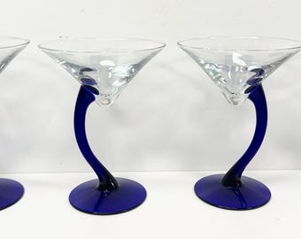 Set 4 Vintage Libbey Glass Bravura Cobalt Blue Stem Martini Cocktail Glasses