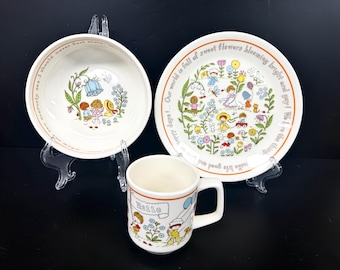 Vintage 3 Piece Baby Child Set Lenox China Gentle Friends Plate Bowl Mug