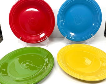 4 Fiesta Homer Laughlin China Dinner Plates Red Yellow Green Blue