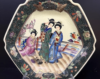 Japanese Royal Satsuma Plate Three Geishas 12"