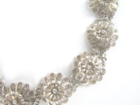 Sterling Silver Filigree Flower Bracelet - Mid Ce… - image 2