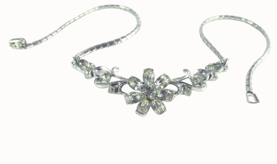 Coro 1950s Silver Tone Rhinestone Choker Necklace… - image 1