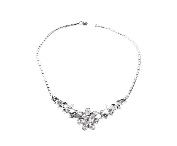 Coro 1950s Silver Tone Rhinestone Choker Necklace… - image 2