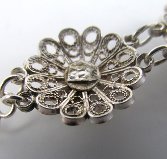 Sterling Silver Filigree Flower Bracelet - Mid Ce… - image 3