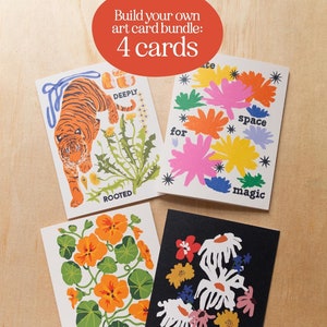 4 Karten-Set | Nachdenkliches Briefpapier, fröhlich, Blankokarte, spirituell, heilende Kunst, Fülle, Geburtstag, Grußkarte, floral, soziale Gerechtigkeit