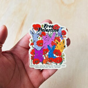 Free Palestine Plants and Animals Sticker, solidarity, social justice, liberation, vinyl decal