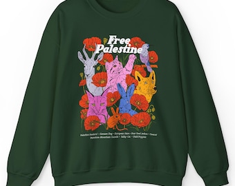 Free Palestine Animals & Plants sweater met ronde hals | bevrijding, solidariteit, dierenrechtvaardigheid, land terug, klimaatrechtvaardigheid, sociale rechtvaardigheid