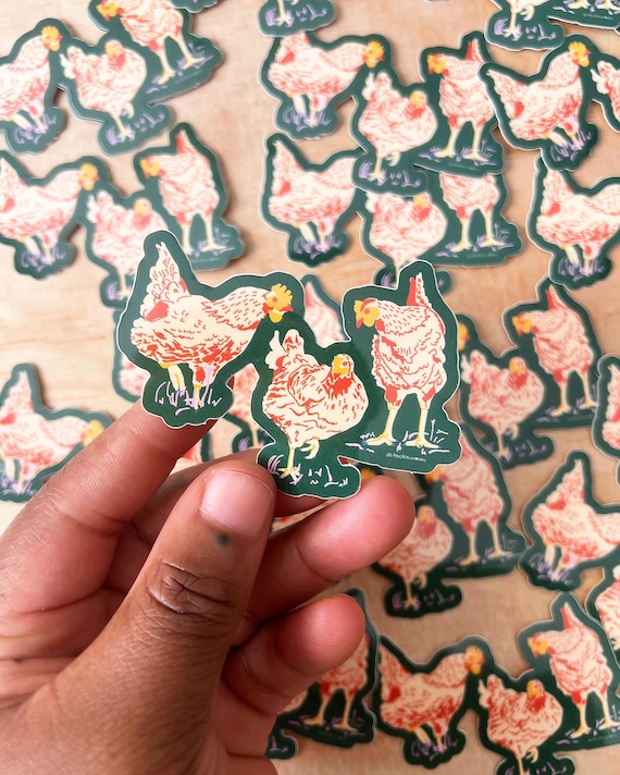 Three Chickens Sticker | animal justice, bird sticker, bird art, abundance, sticker for water bottle, waterproof sticker, journaling sticker
