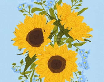 Zonnebloemenprint | afschaffing, wederkerigheid, overvloed, helende kunst, burgerrechten, LGBTQ+, sociale rechtvaardigheid, protest, solidariteit, hoopvolle kunst