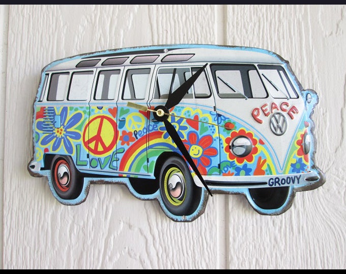 VW Bus Wall Clock Repurposed Metal Sign Volkswagen Etsy