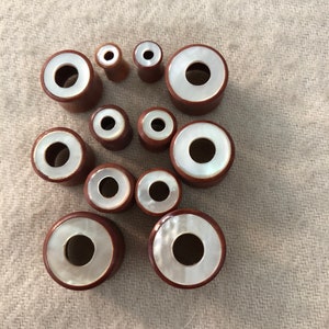 A PAIR Of Natural Wood Tunnel Plugs Wood Eyelets With Mother Of Pearl Inlay-Sizes /Gauges (2G-0G-00G-1/2&quot; Inch-9/16&quot; Inch-5/8&quot; Inch).