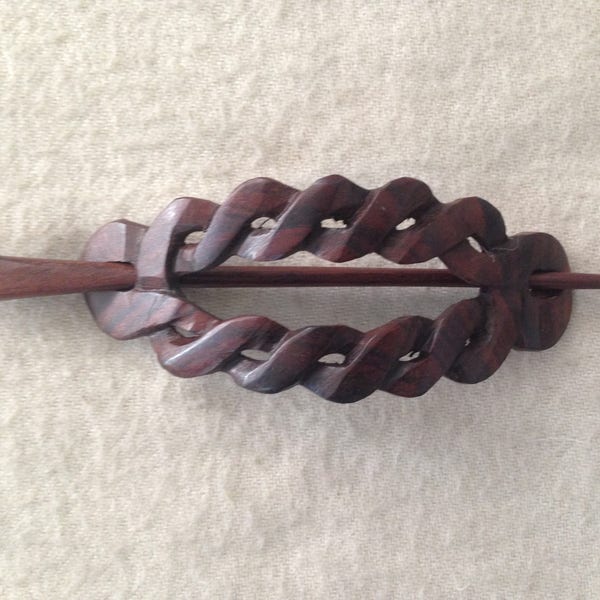 Hand Carved Wooden CELTIC Weave Hair Pin Barrette Slide Clip Clasp Stick Rose Wood.Wood Barrette/Wood Shawl Pin.Organic Natural Wooden Art