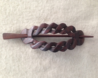 Hand Carved Wooden CELTIC Weave Hair Pin Barrette Slide Clip Clasp Stick Rose Wood.Wood Barrette/Wood Shawl Pin.Organic Natural Wooden Art