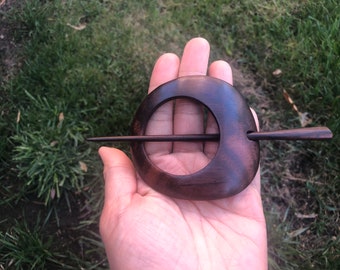 green hair clip with wooden stick. hair slide Oval hair barrette