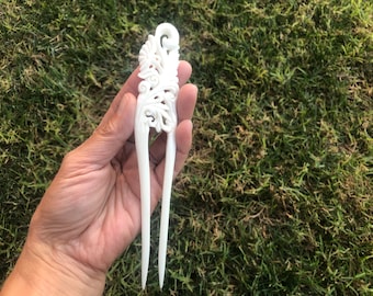 Baroque Victorian Filigree Flower Celtic  BONE Hair Pin/Flower Wood Hair Stick/BONE Hair Fork/Bone Bun Holder/Bone Shawl Pin.Handmade.NEW