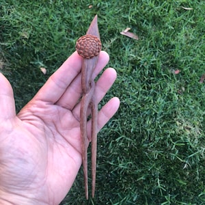 Two Prongs Red WILD FLOWER Wood Hair Pin,Wood Hair Stick.Wild Flower Wood Hair Fork,Replica ANIME Flower Wood Hair Pin.Handmade. New