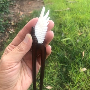 Two Prongs/Double Prongs Angel Wing Seraphim Wings BONE And WOOD Hair Fork,Wood Hair Pin, Wood Hair Stick, Hair Toy.Bone Hair Pin/Stick.NEW