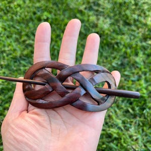 Carved Wooden Wood CELTIC Infinity Loop Hair Barrette/Hair Slide/Hair Pin/Clip/Clasp.Celtic Knot Wood Hair Stick/Hair Pick.Dark Brown.NEW