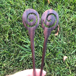 Set Of 2: One Prong Spiral Curl Swirl Simple Wood Hair Stick, Spiral Wood Hair Pin, Spiral Wood Hair Fork, Spiral Wood Bun Holder.Handmade