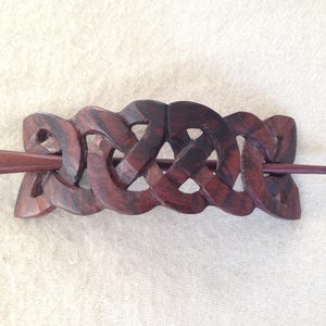 Hand Carved CELTIC WEAVE Wooden Barrette Hair Pin Slide Hair  Stick Sono Rose Wood.Celtic Wood Hair Clip/Hair Clasp/Hair Stick.Natural.New