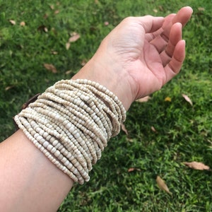 One Size Adjustable 24 Strands Rustic Bone GLASS Beads Bracelet Cuff Bangle With Wooden Clasp Buckle Closure.Beaded Bracelet For Women. New
