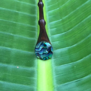 One Prong Wood And Shell Hair Stick/Wood And Shell Hair Pin/Hair Pick With ROUND Abalone Shell Inlay.Wood Abalone Shell Hair Accessories.New